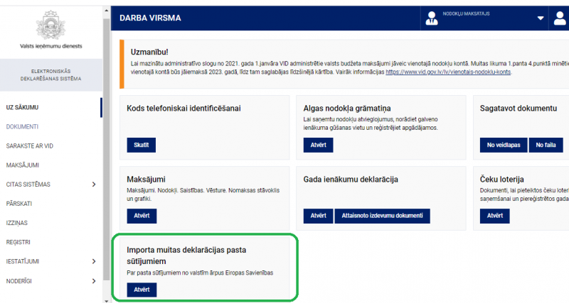  Importa muitas deklarācijas pasta sūtījumiem